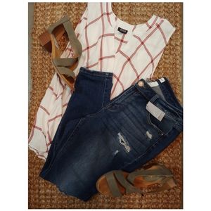 Plaid faux wrap tank